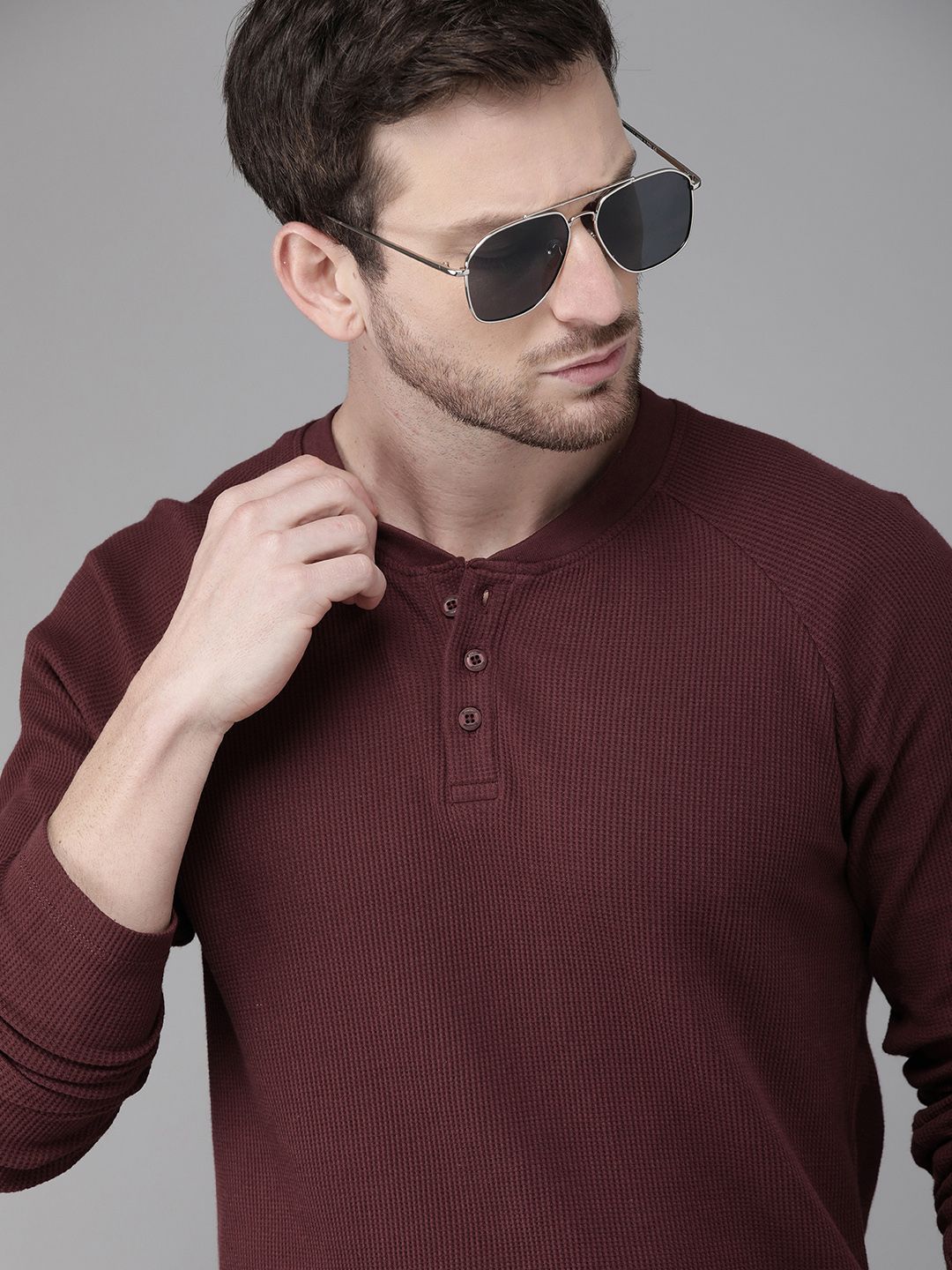 Solid Henley Neck Pure Cotton T-shirt