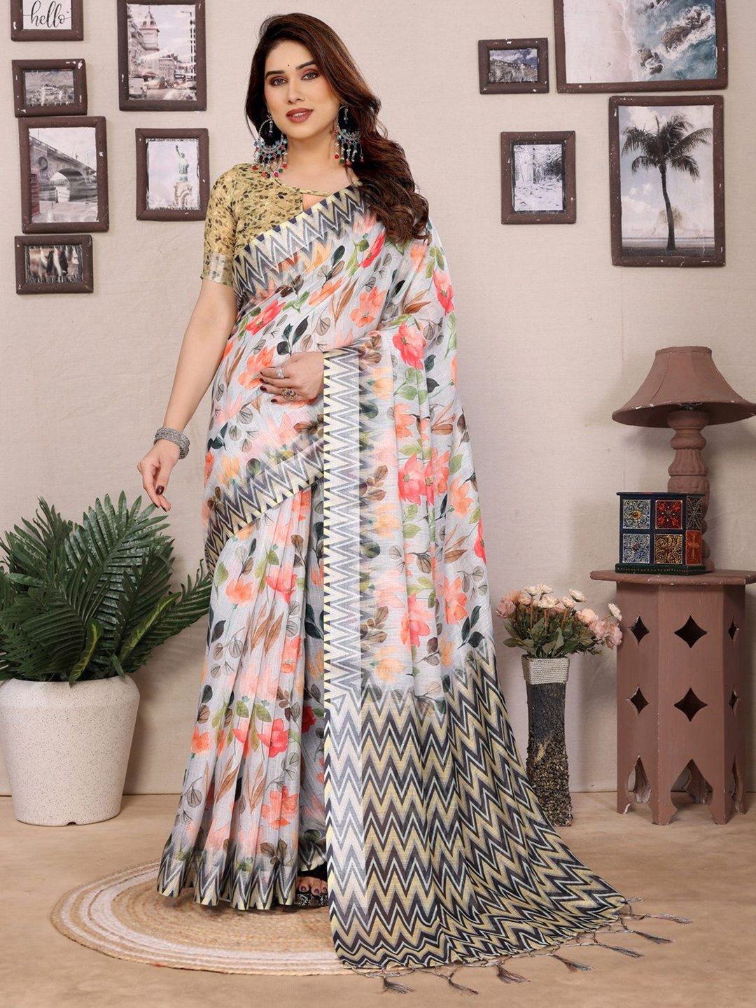 Printed Pure Linen Saree